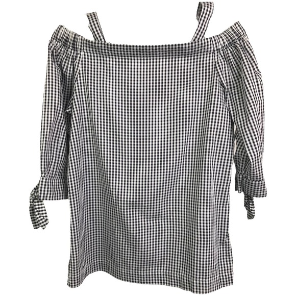 Tyler Boe Women's Off The Shoulder Blouse 3/4 Sleeves White Gingham Cotton XS - Picture 4 of 11